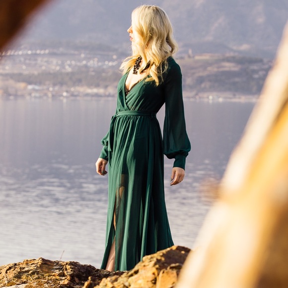 Emerald Green Sheer Maxi Dress - Picture 2 of 5